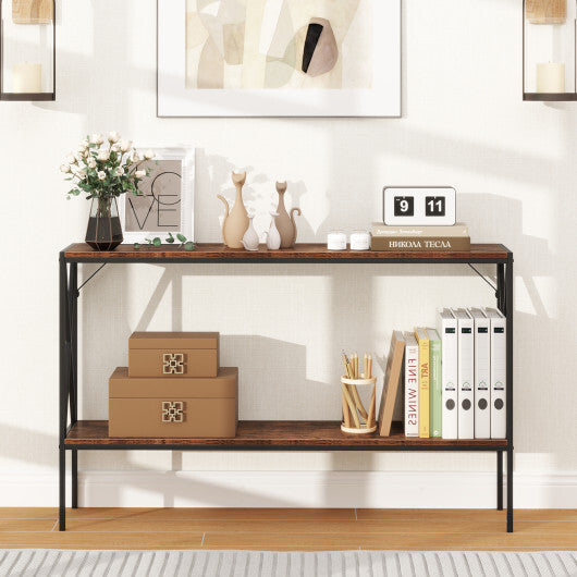 Narrow Console Table 2-Tier Entryway Table with Storage-Rustic Brown