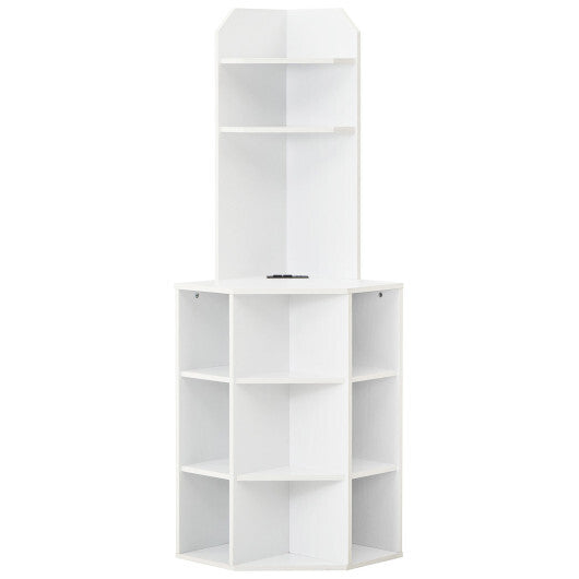6-Tier Corner Shelf with Charging Station and 2 USB Ports-Brown