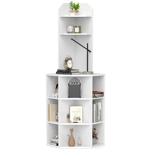 6-Tier Corner Shelf with Charging Station and 2 USB Ports-Brown