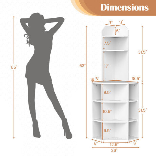 6-Tier Corner Shelf with Charging Station and 2 USB Ports-Brown