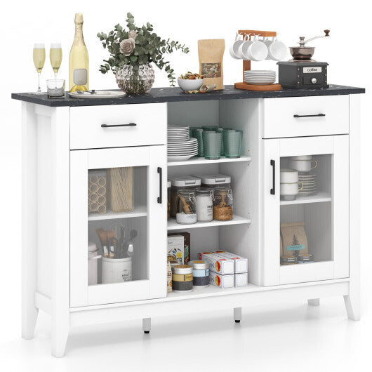 Sideboard Buffet Cabinet with 2 Drawers and 4 Adjustable Shelves-Black
