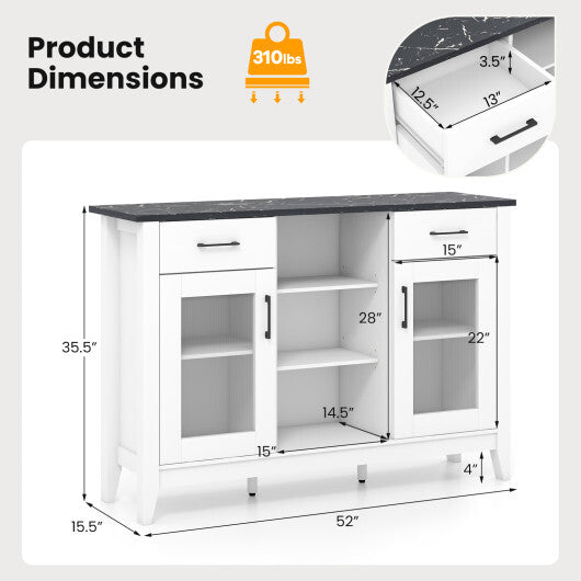 Sideboard Buffet Cabinet with 2 Drawers and 4 Adjustable Shelves-Black