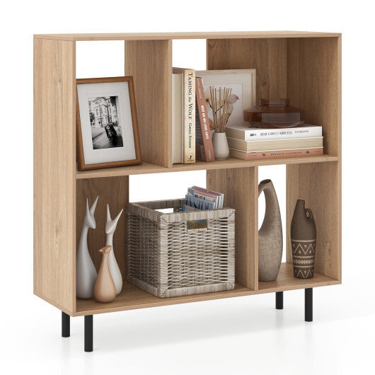 Open Shelf Bookcase with 4 Compartments-Black