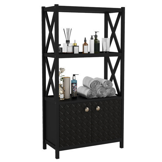 Bathroom Storage Cabinet with Open Shelves and Double Doors-White
