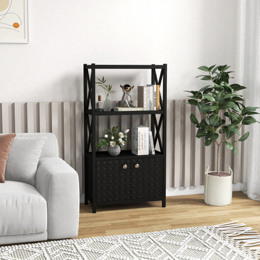 Bathroom Storage Cabinet with Open Shelves and Double Doors-White