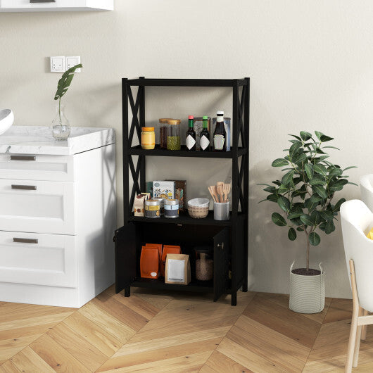 Bathroom Storage Cabinet with Open Shelves and Double Doors-White