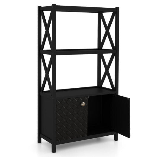 Bathroom Storage Cabinet with Open Shelves and Double Doors-White