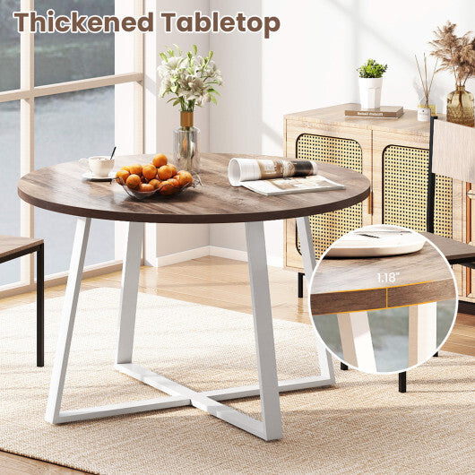 47 Inch Round Dining Table with Stable X-shaped Base and Round Thickened Tabletop-Natural