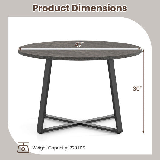 47 Inch Round Dining Table with Stable X-shaped Base and Round Thickened Tabletop-Natural