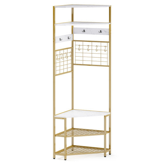 5-Tier Corner Hall Tree with Shoe Storage Bench-Rustic Brown