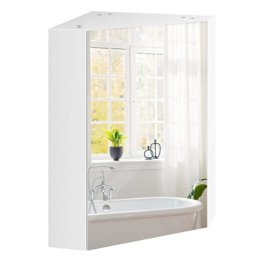 Corner Medicine Cabinet with Mirror with Open Mirror Door and Adjustable Shelf-Brown