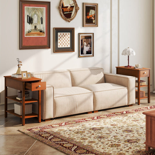 3-Tier Narrow End Table with Drawer and Storage Shelves Set of 2-Brown