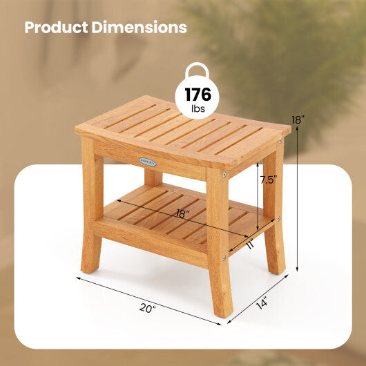 20 Inches Non-slip Shower Bench with Storage Shelf and Curved Top