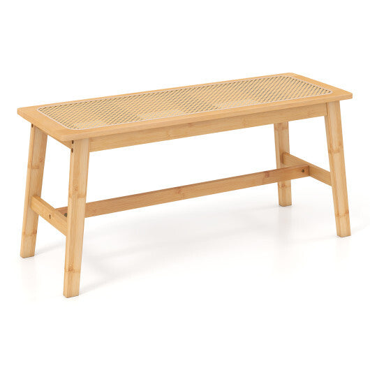 39.5 Inch Bamboo Dining Bench with Handwoven Rattan Seat for Indoor Outdoor-Natural