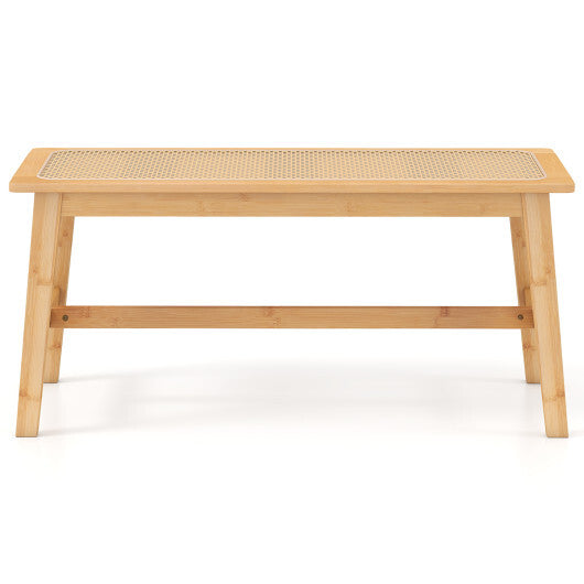 39.5 Inch Bamboo Dining Bench with Handwoven Rattan Seat for Indoor Outdoor-Natural