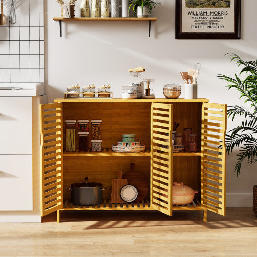3-Door Bamboo Bathroom Cabinet with Shelves-Natural