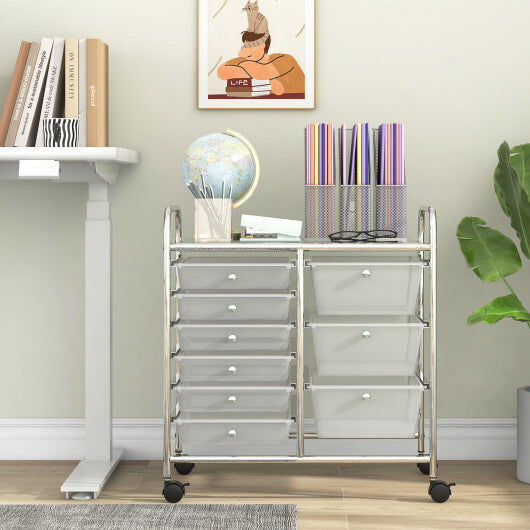 9-Drawer Rolling Storage Cart with Colorful Drawers and Metal Frame-Black
