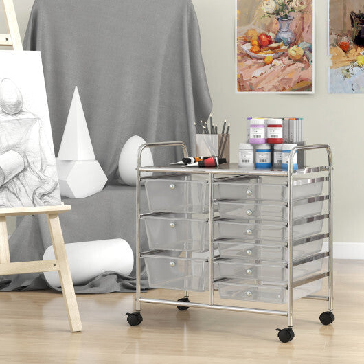9-Drawer Rolling Storage Cart with Colorful Drawers and Metal Frame-Black