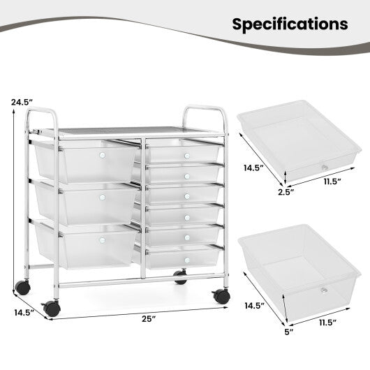 9-Drawer Rolling Storage Cart with Colorful Drawers and Metal Frame-Black
