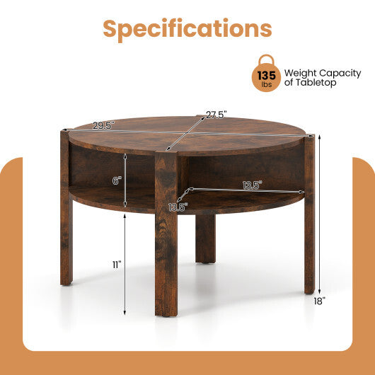 29.5 Inch Round Coffee Table with Storage Shelves for Small Space-White