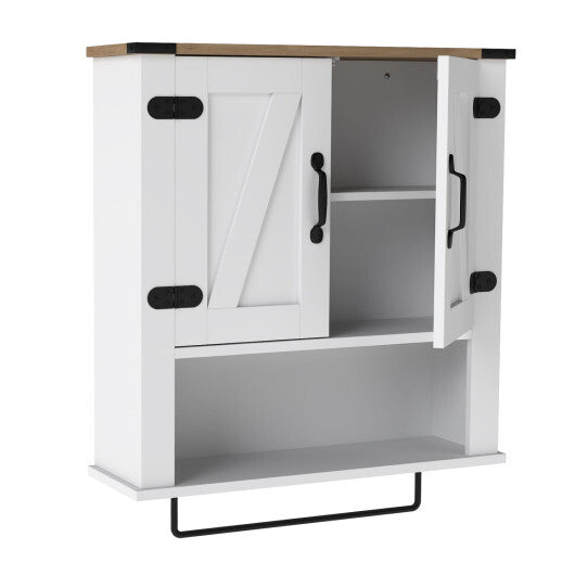 Bathroom Wall Cabinet with Towel Bar Farmhouse Medicine Cabinet-White
