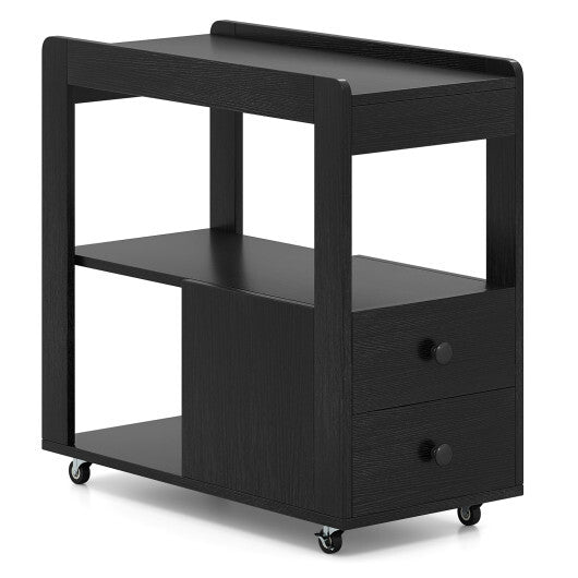 2-Drawer Sofa Side Table with Shelves for Living Room-Natural
