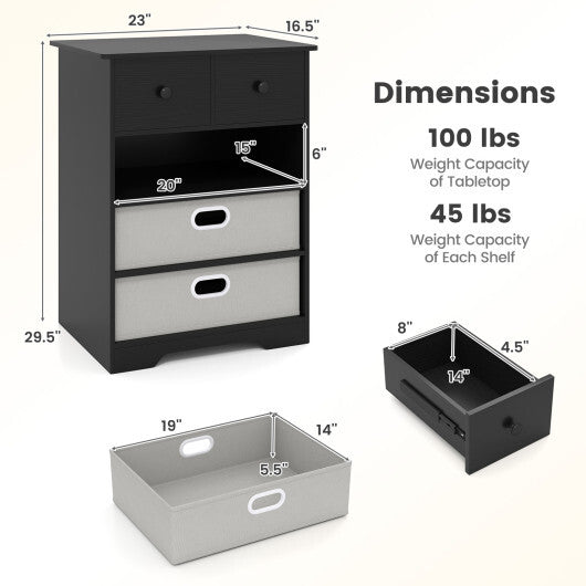 4-Drawer Dresser Modern Chest Storage Organizer with Open Shelves-White