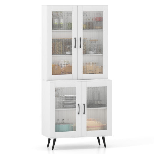 70.5 inch Tall Kitchen Pantry Cabinet Cupboard with 4 Transparent Doors-Black