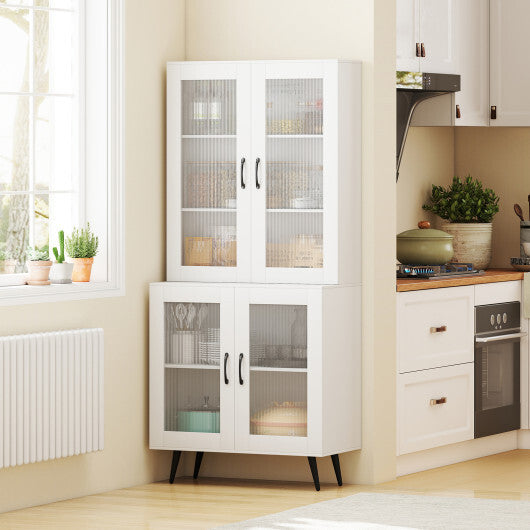 70.5 inch Tall Kitchen Pantry Cabinet Cupboard with 4 Transparent Doors-Black