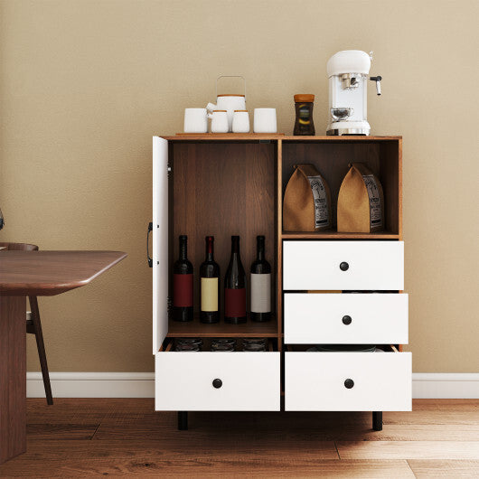 Buffet Sideboard Mid Century Modern Storage Cabinet with 4 Drawers and Open Compartment-Black