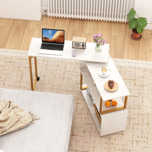 360 Rotating Sofa Side Table with Storage Bookcase and Hooks for Living Room-White