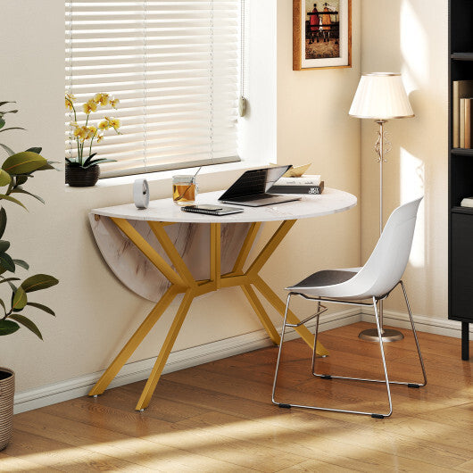 Folding Dining Table 47 Inch Extendable Round Kitchen Table with Drop Leaves-Black