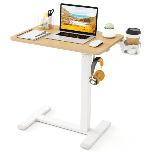 Mobile Standing Desk Height Adjustable Overbed Bedside Table with Cup Holder-Black