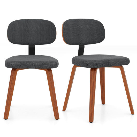 Chenille Fabric Upholstered Wooden Kitchen Chairs Set of 2-Dark Gray