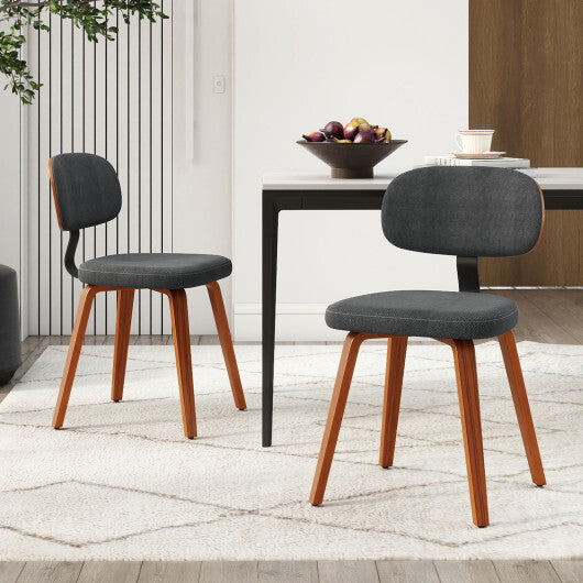 Chenille Fabric Upholstered Wooden Kitchen Chairs Set of 2-Dark Gray