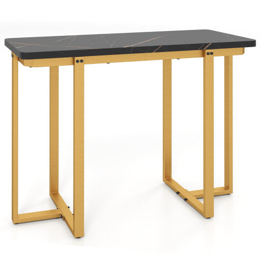 42 Inches Modern Faux Marble Entryway Table with Geometric Metal Frame-Black