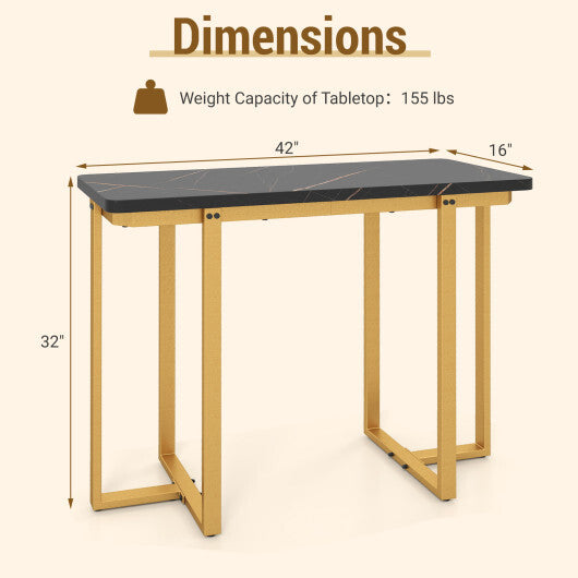 42 Inches Modern Faux Marble Entryway Table with Geometric Metal Frame-Black