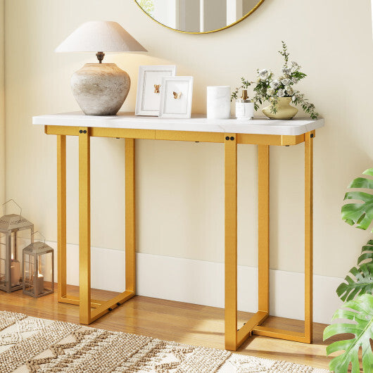 42 Inches Modern Faux Marble Entryway Table with Geometric Metal Frame-Black