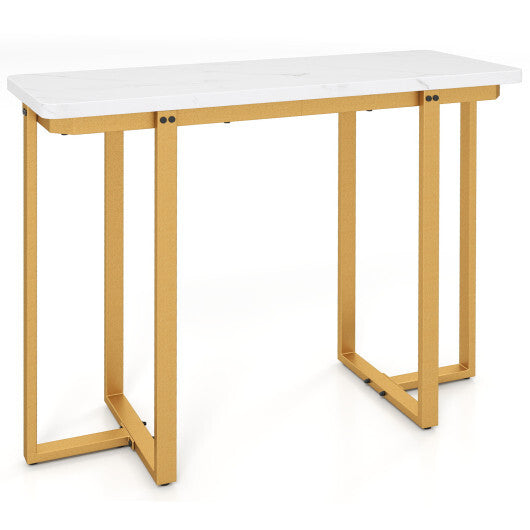 42 Inches Modern Faux Marble Entryway Table with Geometric Metal Frame-Black