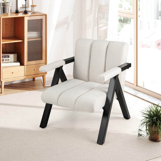Oversized Accent Chair with Metal Frame and Armrests-Gray