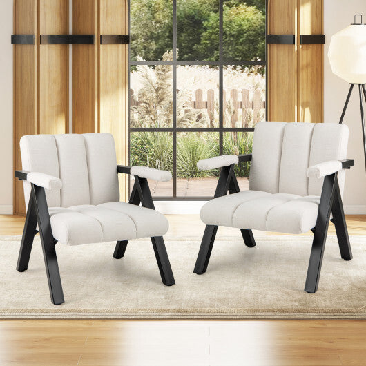 Oversized Accent Chair with Metal Frame and Armrests-Gray