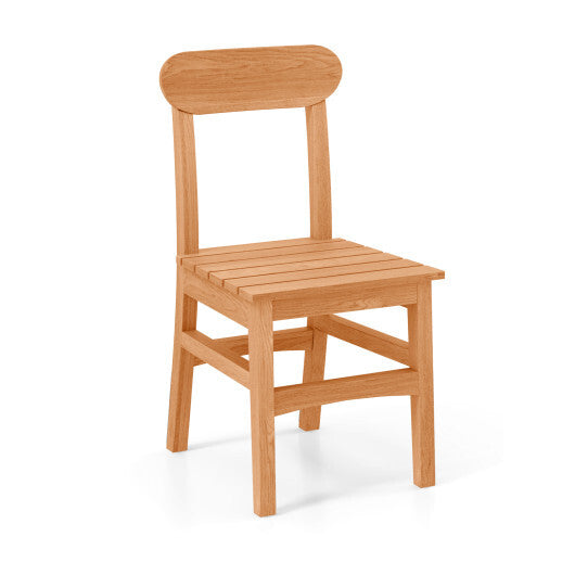 Patio Teak Wood Chair Armless Dining Chair with Slatted Seat