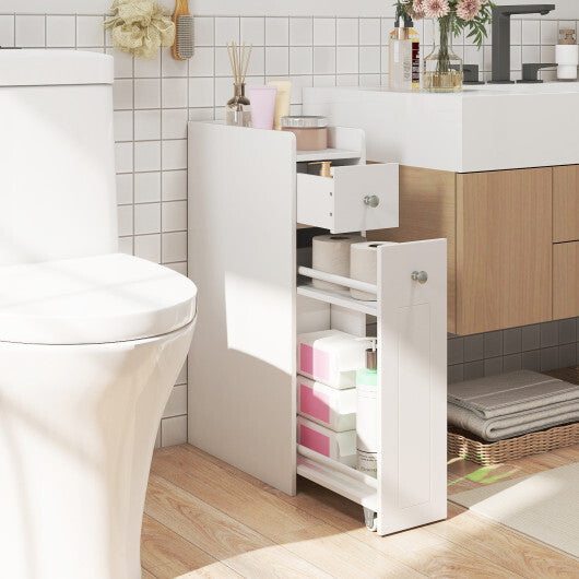 Small Bathroom Storage Cabinet 4-Tier with Slide Out Drawers on Casters-Black