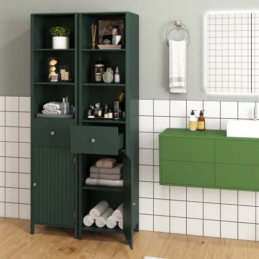 67 Inch Tall Bathroom Cabinet  Narrow Floor Cabinet with Fluted Door-Beige