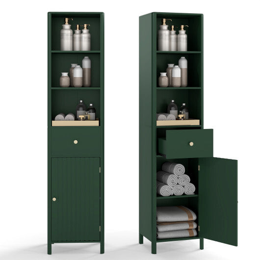 67 Inch Tall Bathroom Cabinet  Narrow Floor Cabinet with Fluted Door-Beige