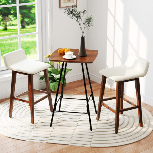 29 Inch Low-Back High-Top Chairs with Padded Seat and Rubber Wood Legs-White