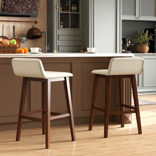 29 Inch Low-Back High-Top Chairs with Padded Seat and Rubber Wood Legs-White