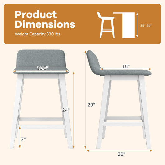 24 Inch Counter Height Bar Stools Set of 2 with Low Back-White