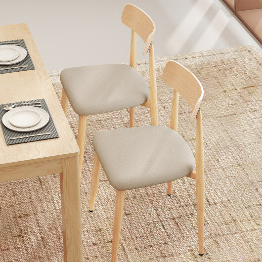 Linen Fabric Upholstered Modern Dining Chair Set of 2 with Padded Seat and Curved Back-Oak