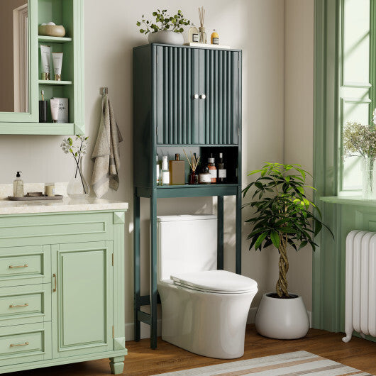 Over The Toilet Storage Cabinet with Fluted Doors-Beige